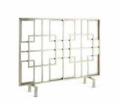 Antique Silver Squares Fireplace Screen