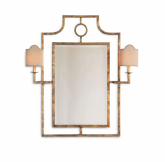 Doheny Gold Mirror With Sconces 3 Doheny Gold Mirror With Sconces
